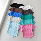 Short-sleeve Square Neck Asymmetrical T-shirt