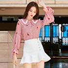 Mock Two-piece Flower Embroidered Striped Long-sleeve Dress