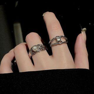 Faux Pearl / Layered Alloy Open Ring / Set