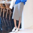 Band-waist Fleece H-line Midi Skirt