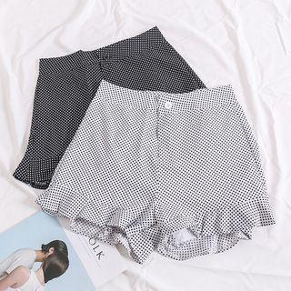 High-waist Ruffled-hem Dotted Shorts