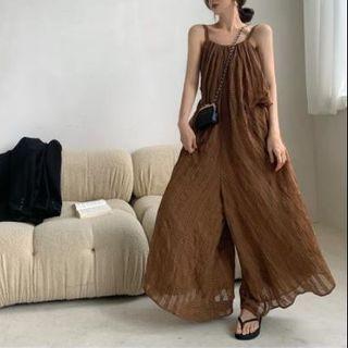 Spaghetti-strap Open-back Wide Leg Jumpsuit