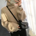 Turtle-neck Distressed Knit Top