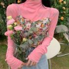 Floral Cropped Camisole Top / Long-sleeve Plain Top