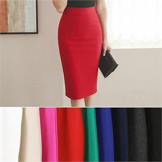 Slit-back Colored Midi Skirt