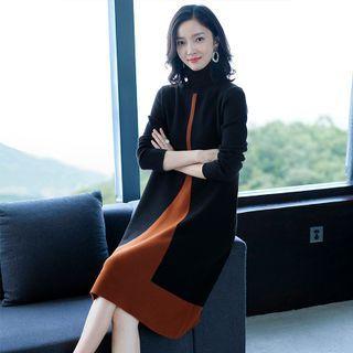 Two-tone Turtleneck Sweater Dress