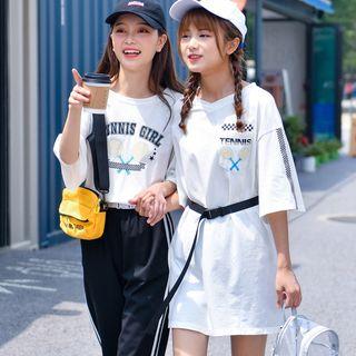 Elbow-sleeve Tennis Print T-shirt / T-shirt Dress