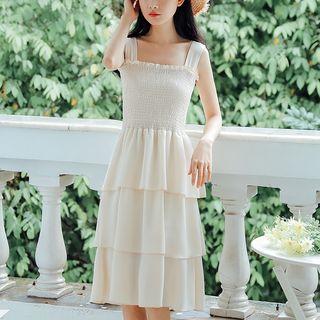 Sleeveless Frill Trim A-line Tiered Dress