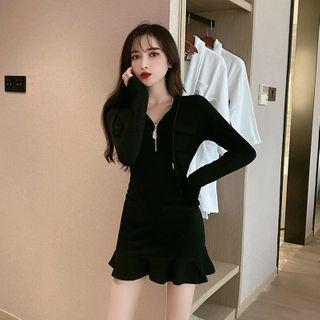Ruffle Hem Mini Sheath Hoodie Dress