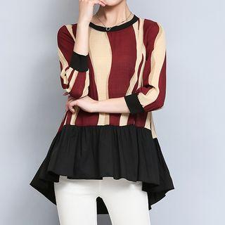 3/4-sleeve Striped Ruffle Top