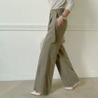 Strappy Woolen Wide Dress Pants Beige - One Size