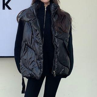 Stand-collar Zip-up Cardigan / Padded Vest