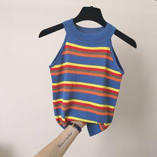 Striped Knit Halter Top As Shown In Figure - One Size