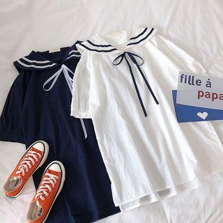 Sailor-collar Loose-fit Short-sleeve Dress