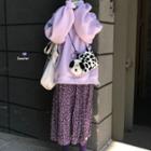 Turtleneck Pullover / Midi Floral Pleated Skirt