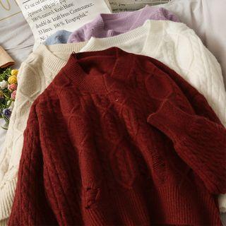 Distressed Cable-knit Cropped Sweater In 5 Colors