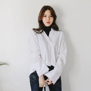 Inset Mock-neck Plain Shirt