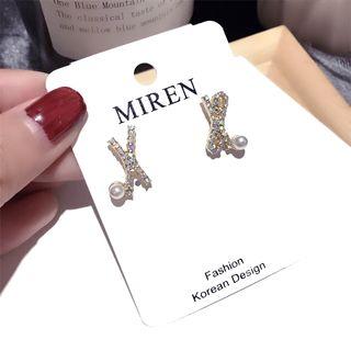 Rhinestone Stud Earring Floral - 1 Pair - One Size