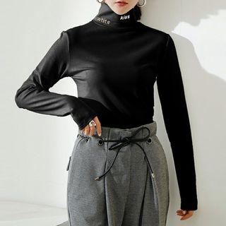 Turtleneck Letter Embroidered Long-sleeve Top
