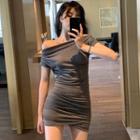 Single-shoulder Mini Shirred Dress