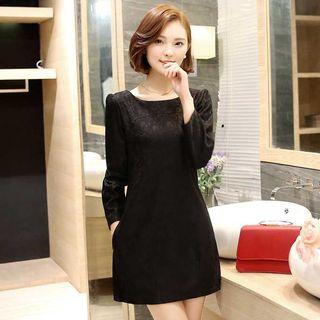 Plain Long-sleeve Lace Dress