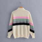 Mock-neck Color Block Sweater 9894 - Off-white - S