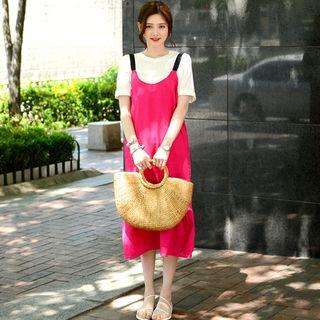 Ruffle-hem Colored Jumper Dress