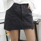 Inset Shorts Fray-hem Coated Skirt
