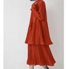 Long-sleeve Accordion Pleat Layered Midi A-line Dress