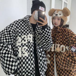 Checkerboard Lettering Padded Coat