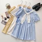 Puff-sleeve Mock Two-piece Dress