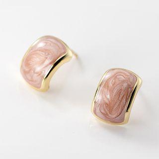 Glaze Sterling Silver Earring 1 Pair - S925 Silver - Stud Earring - Brown - One Size