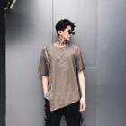 Elbow-sleeve Asymmetric Hem T-shirt