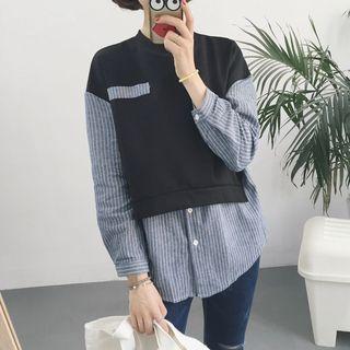 Mock Two Piece Striped Panel Pullover