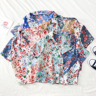 Short-sleeved Floral Chiffon Shirt