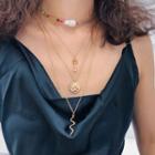 Faux Pearl Alloy Coin Pendant Layered Choker Necklace 2441 - Gold - One Size