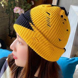 Distressed Colour Block Knit Beanie
