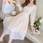 Long-sleeve Sweetheart Floral Chiffon Dress