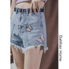 Dip-back Butterfly-accent Denim Hot Shorts