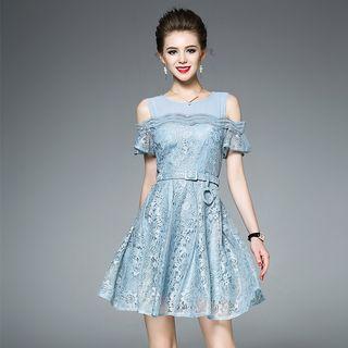 Cold-shoulder Short-sleeve Lace A-line Dress