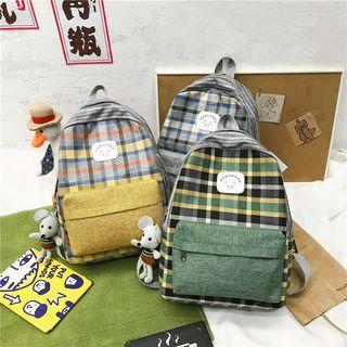 Mouse Charm Plaid Linen Backpack