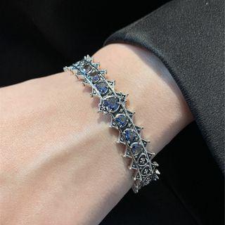 Rhinestone Alloy Open Bangle Sl0718 - Silver - One Size