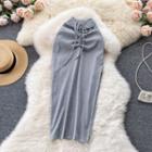 High-waist Drawstring Pencil Slit Skirt