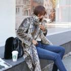 Lapelled Leopard Faux-fur Coat With Sash Beige - One Size