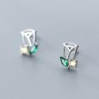925 Sterling Silver Rhinestone Rose Earring 1 Pair - S925 Silver - One Size