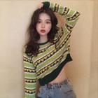 Heart Pattern Cropped Sweater Green - One Size