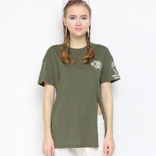 Printed Slit Short-sleeve T-shirt
