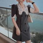 Elbow-sleeve Double-breasted Mini Dress