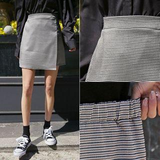 Wrap-front Houndstooth Miniskirt