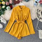 Long-sleeve Sashed Romper